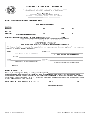 Texas Assumed Name Record DBA Certificate