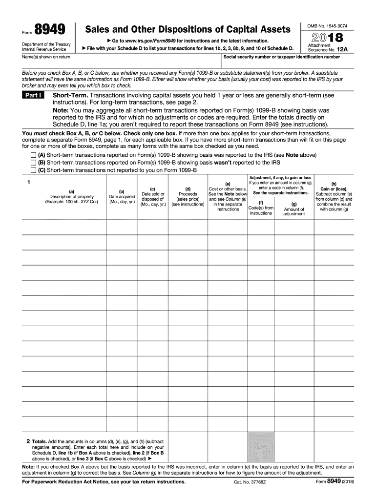 2018 Form IRS 8949 Fill Online Printable Fillable Blank PDFfiller