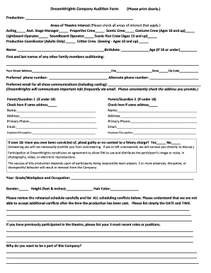 DreamWrights Company Audition Form