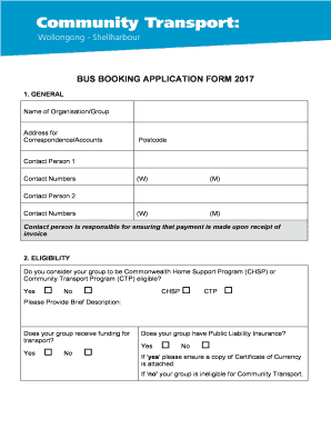 BUS BOOKING APPLICATION FORM 2017 - ctws.com.au