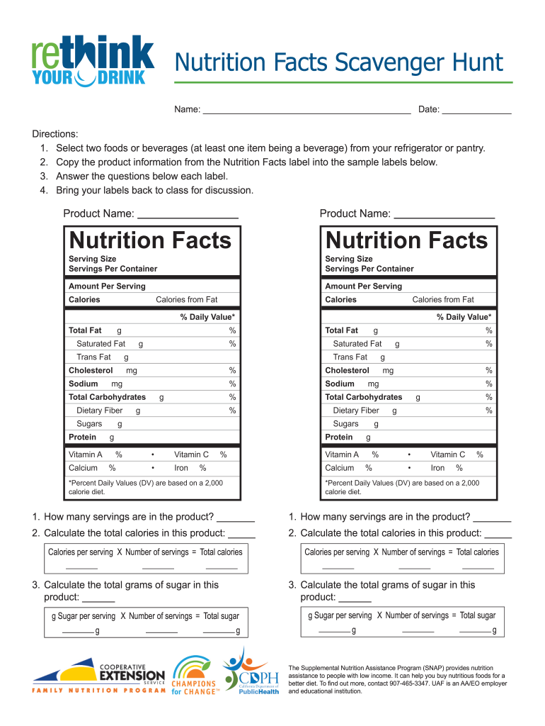 Food Label Scavenger Hunt - Fill Online, Printable, Fillable With Nutrition Label Worksheet Answers