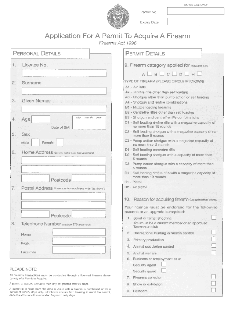 application permit acquire firearm Preview on Page 1