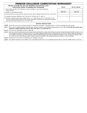 IRS Maryland Pension Exclusion Worksheet | pdfFiller