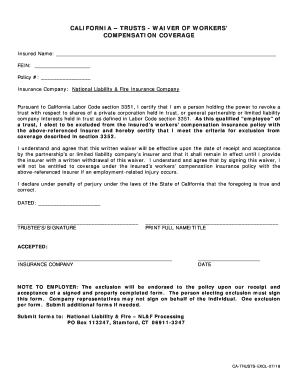Fillable Online california trusts - waiver of workers ' compensation ...