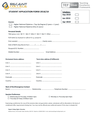 STUDENT APPLICATION FORM 2018/19