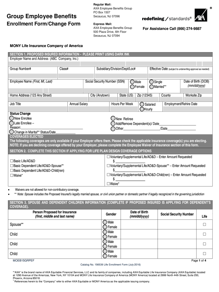 Enrollment Form/Change Form Preview on Page 1.