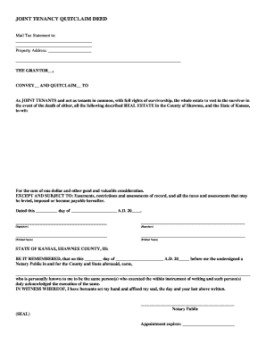 JOINT TENANCY QUITCLAIM DEED - Shawnee County
