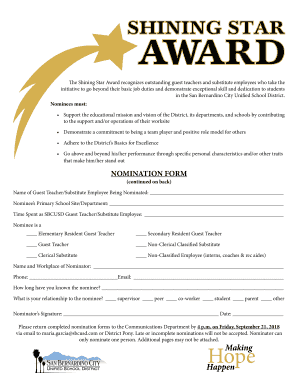 Fillable Online The Shining Star Award recognizes outstanding guest ...