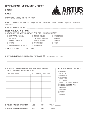 new patient information sheet - Artus Health Centre