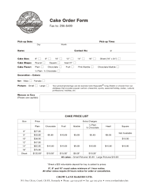 Cake Order Form - Crow Lane Bakery