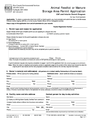 Animal Feedlot or Manure Storage Area Permit Application - CSF and Interim Permit Program - form. This form must be completed for Construction Short-Form and Interim Permit Applications.