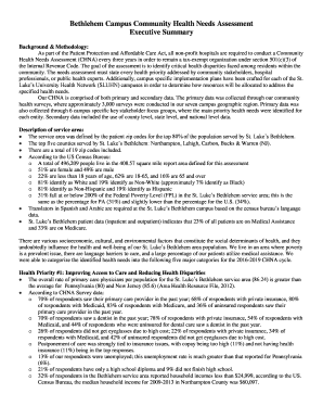 fillable online bethlehem campus community health needs community assessment paper