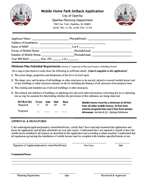 Mobile Home Park Setback Application