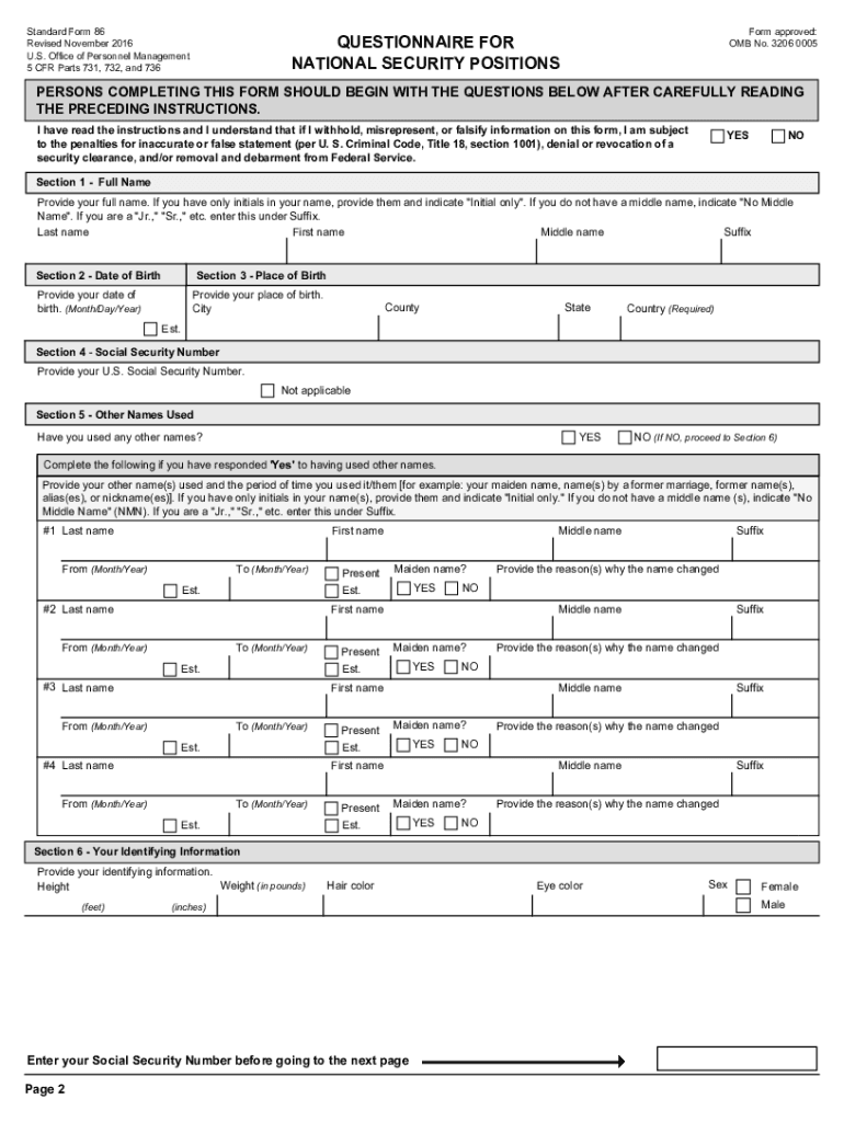 2016-2023 Form OPM SF 86 Fill Online, Printable, Fillable, Blank