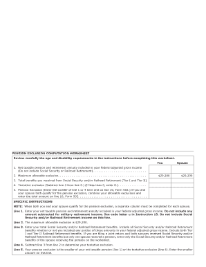 IRS Maryland Pension Exclusion Worksheet | pdfFiller