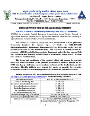 Invitation for e-tender for Manpower Services - ICAR-NIVEDI