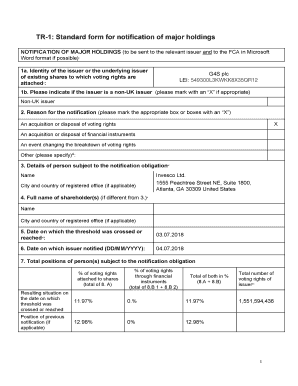 Fillable Online Tr 1 Standard Form For Notification Of Major Holdings G4s Plc Fax Email Print Pdffiller