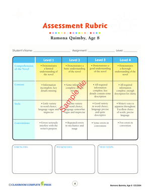 Ramona Quimby Age 8 Assessment Rubric