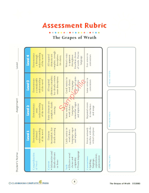 The Grapes of Wrath Assessment Rubric