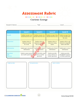 Curious George Assessment Rubric