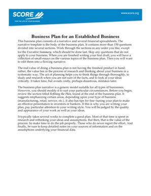 Business Plan for Established Business