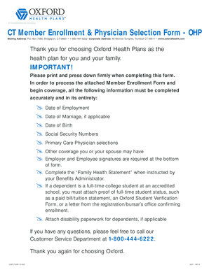 CT Member Enrollment & Physician Selection Form