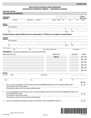 Connecticut Dental/Vision Insurance Application