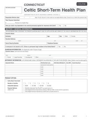 Celtic Short-Term Health Plan Application