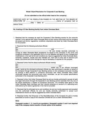 Board Resolution for Corporate E-See Banking