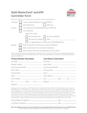 Debit MasterCard and ATM Card Order Form