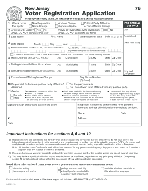 New Jersey Voter Registration Application