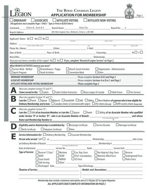 Royal Canadian Legion Membership Application
