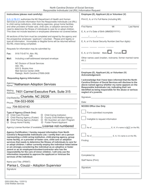 North Carolina Responsible Individuals List Request