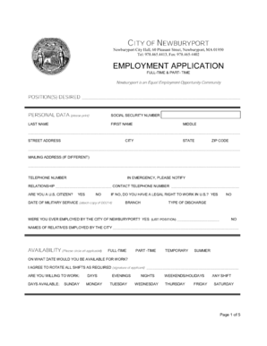 City of Newburyport Employment Application