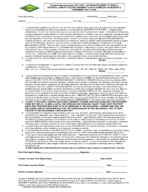 Gunstock Mountain Resort Zip Tour Liability Release