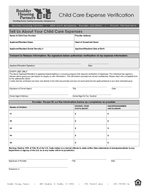 Child Care Expense Verification Form