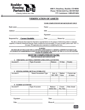 Verification of Assets Form