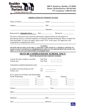 Verification of Student Status Form