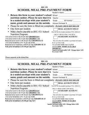 RSU #21 School Meal Pre-Payment Form