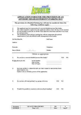 Application Form for Disabled Parking Bay