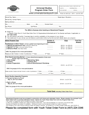 Form no 49b - Download Order Form - Universal Orlando Youth Programs