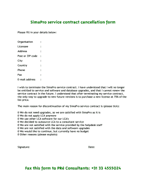 Dd cancellation letter - SimaPro service contract cancellation form Fax ... - PR Consultants