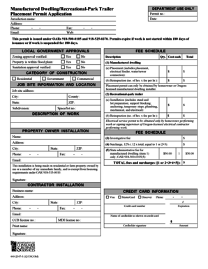 Oregon Manufactured Dwelling Placement Permit
