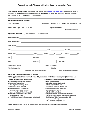 NYS Fingerprinting Services Information Form