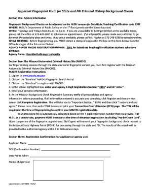 Applicant Fingerprint Form for State and FBI Criminal History ... - hlg