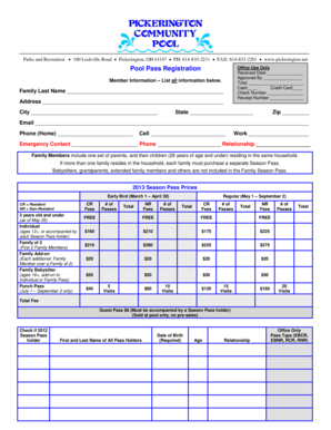 Pickerington Pool Pass Registration Form