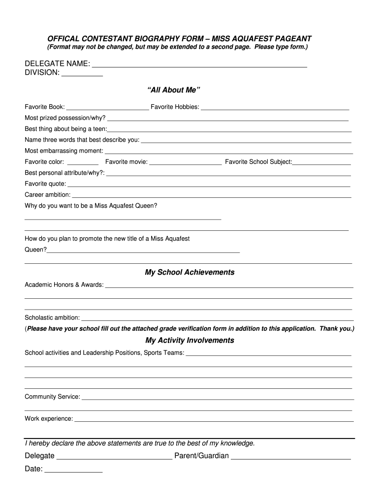 Beauty Pageant Application Form Pdf Fill Online Printable Fillable 