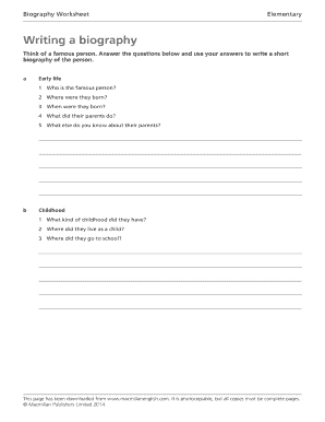 Biography Worksheet for Elementary Students
