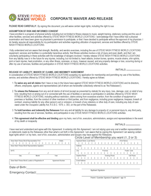 Steve Nash Fitness World Waiver and Release