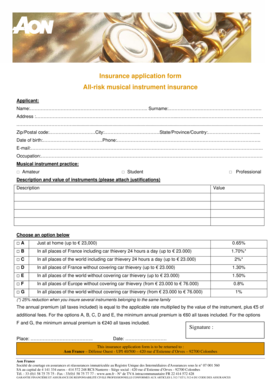 All-Risk Musical Instrument Insurance Application Form
